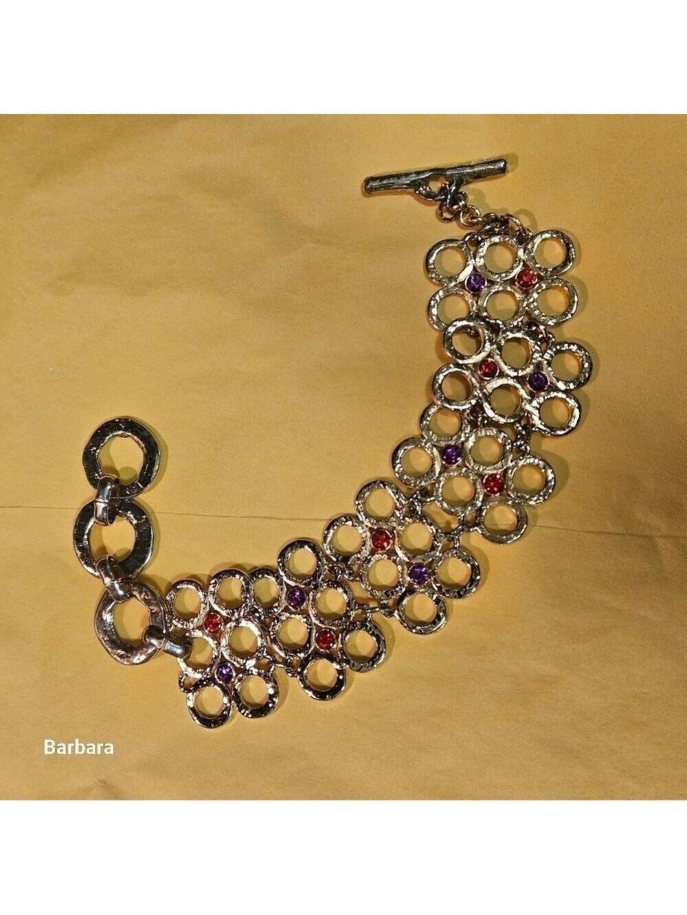 Ton Pascal Gold-tone 3-Row Geometric Chain Link Toggle Bracelet